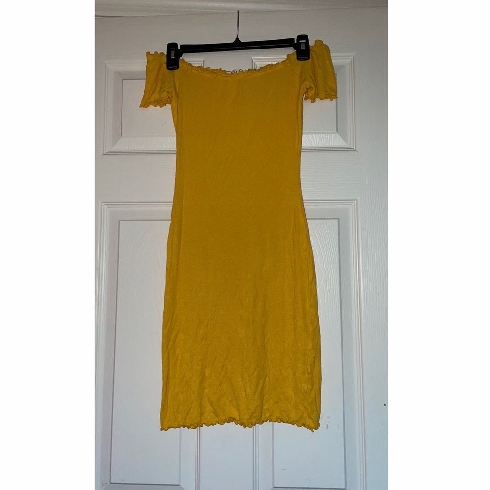 Yellow Lettuce Trim Off The Shoulder Mini Dress